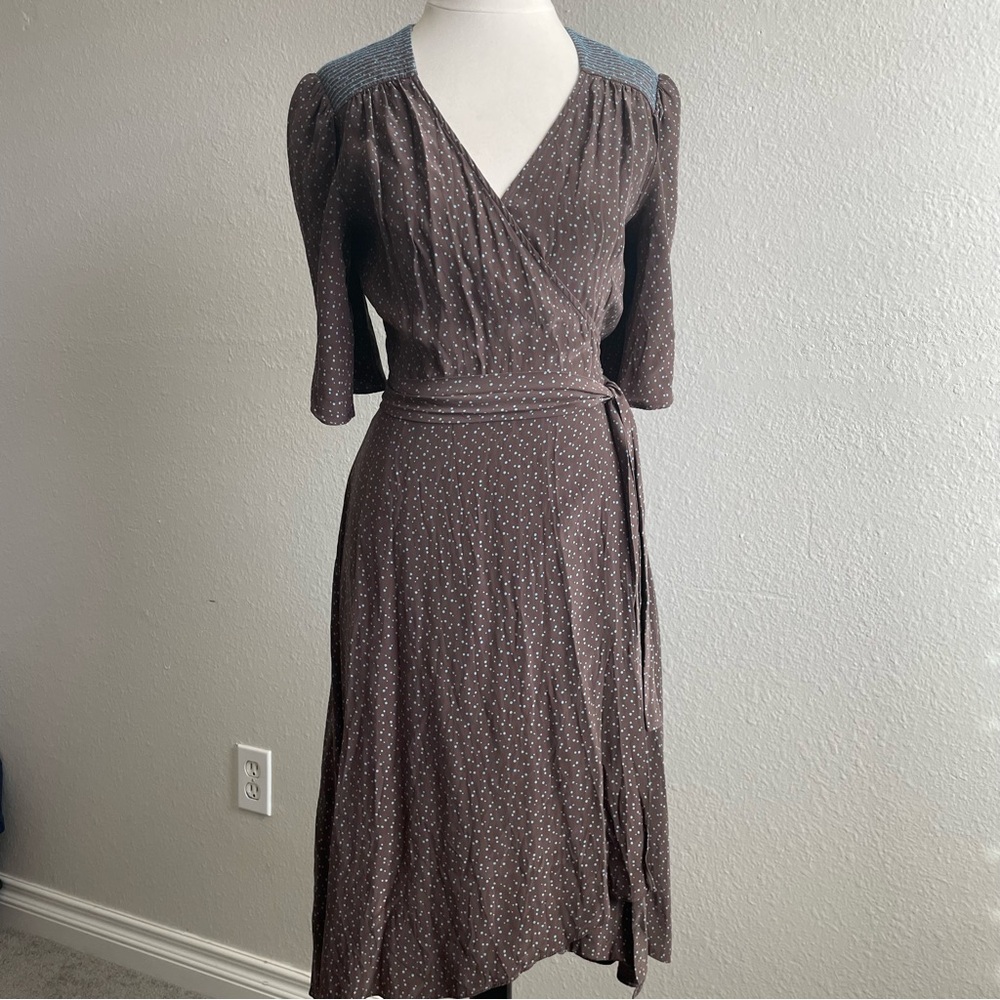 BCBGMaxAzria Brown Polka Dot Midi Dress